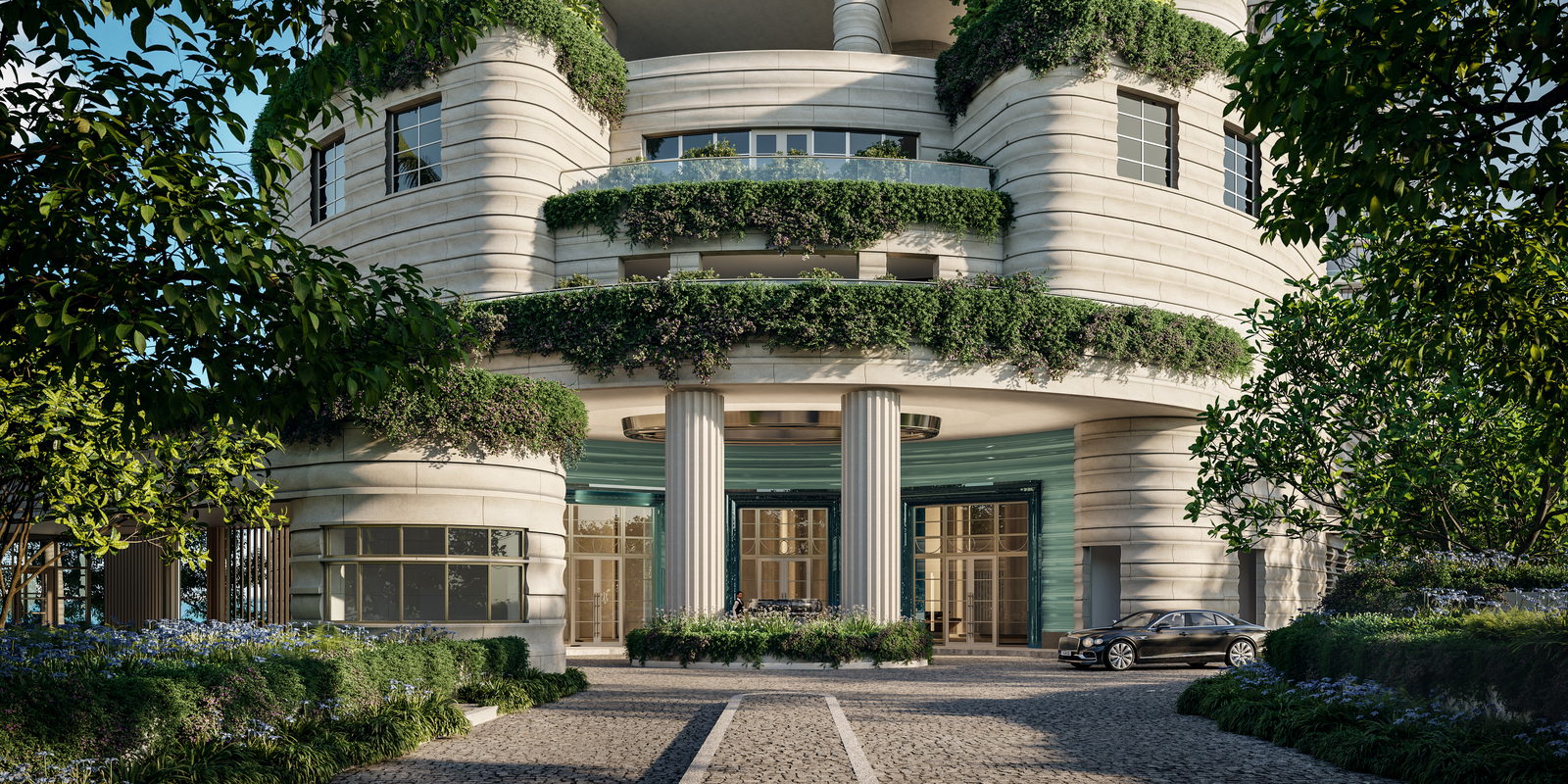 The arrival court at The St. Regis Residences, Miami.