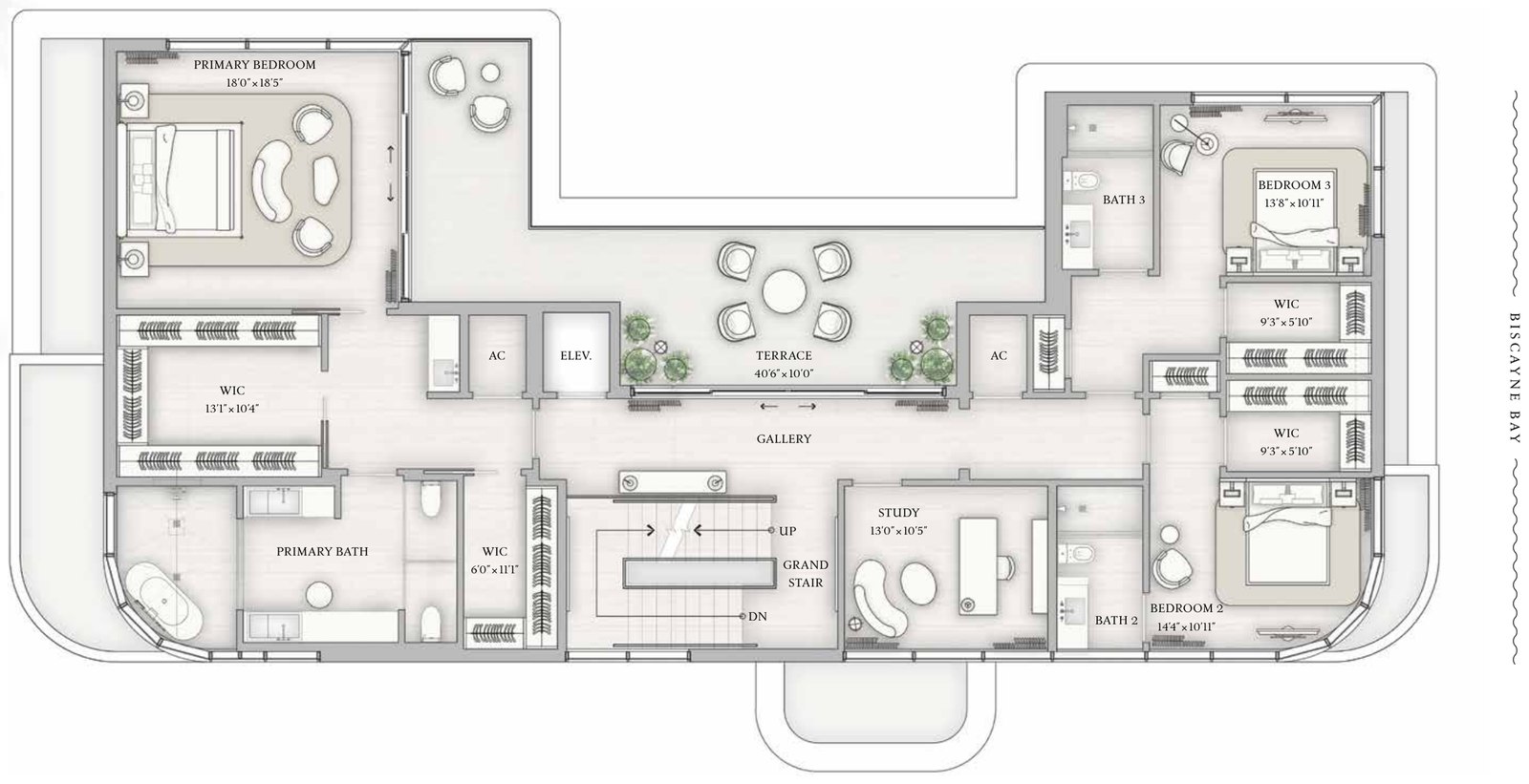 Upper level floor plan of Villa A.