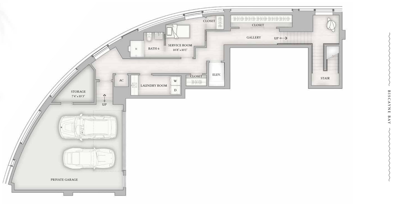 Lower level floor plan of Villa B, 1,800 SF / 168 SQM interior.