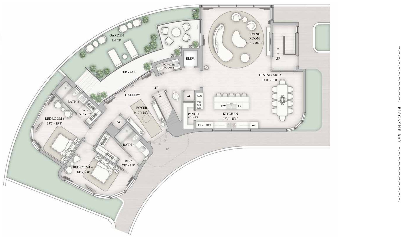 Main level floor plan of Villa B.