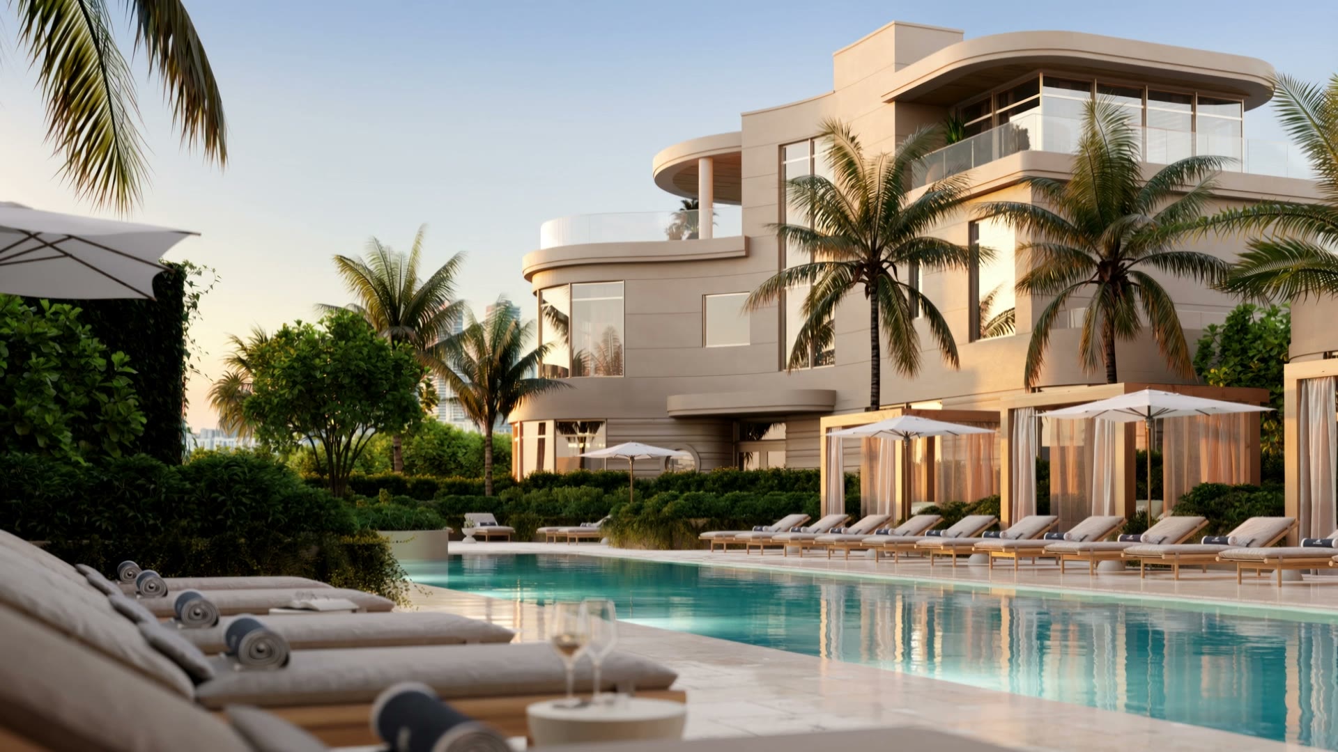 The Villas, behind the terrace gardens and pool.