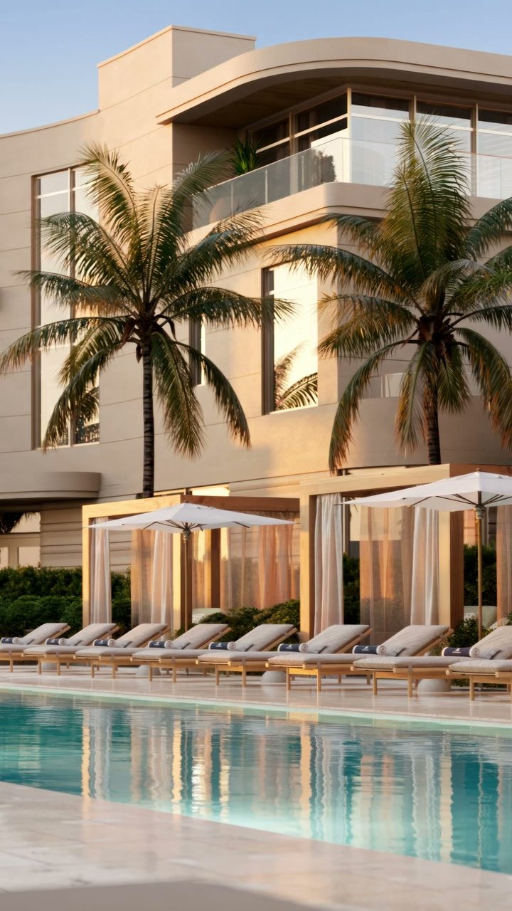 The Villas, behind the terrace gardens and pool.